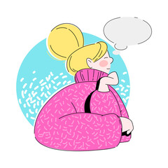 Young Woman Sitting and Thinking with Empty Thought Bubble Vector Illustration