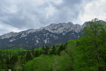 Fototapeta na wymiar Mountains of Bucegi on a cloudy day from Plaiul Foii , Brasov Romania