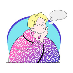 Young Man Thinking with Empty Thought Bubble Vector Illustration