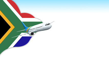 3d illustration plane with South Africa flag background for business and travel design