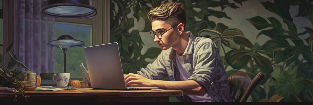 Lernzeit: Junge erledigt Hausaufgaben am Laptop