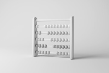White abacus toy casting shadow on white background in greyscale monochrome. Illustration of the concept of children toys and mathematics