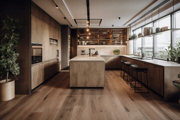 Fototapeta na wymiar Contemporary kitchen sala with flooring. Generative AI