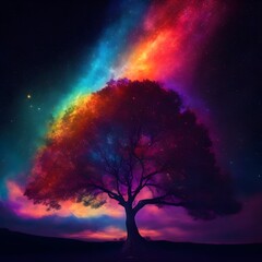 Naklejka na ściany i meble A infinite color tree on the time of sun set Generative AI