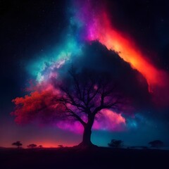 Naklejka na ściany i meble A milti color tree in sunset Generative AI