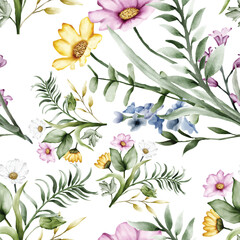 Beautiful watercolor flower seamless pattern