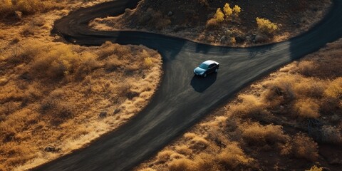 Uncertainty question mark made of a top view of a car driving on dead end road, concept of Risk Assessment, created with Generative AI technology