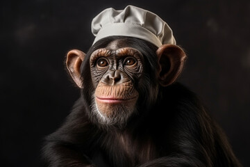 a chimpanzee wearing a chef's hat