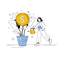 Simple line style illustration isolated on white background. Deposit investment and finance. Vector illustration.