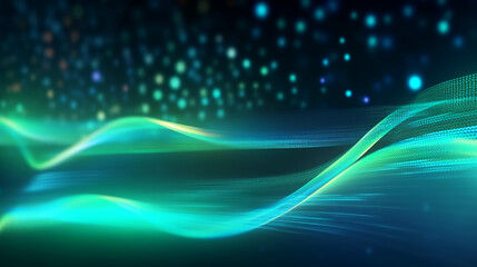 Abstract futuristic background with green blue glowing neon moving high speed wave lines and bokeh lights. Data transfer concept Fantastic wallpaper,