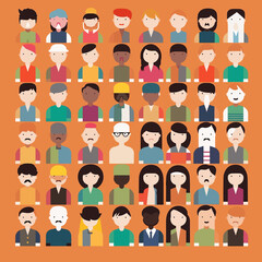 Users and Avatars Vector Line Icons. Teamwork, icons set persons collection
