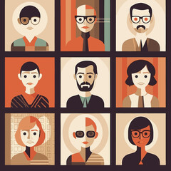 Users and Avatars Vector Line Icons. Teamwork, icons set persons collection