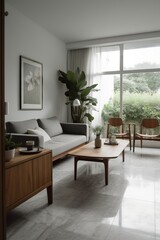 Fototapeta premium Beautiful cosy interior with lots of interior plants. Generative Ai