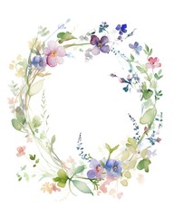 Fototapeta na wymiar watercolor painting of beautiful delicate floral frame on white background. Generative Ai