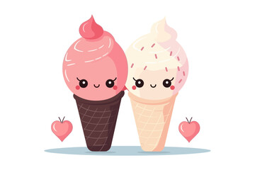 ice cream cone, cute ice cream couple illustration, cute couple in isolated