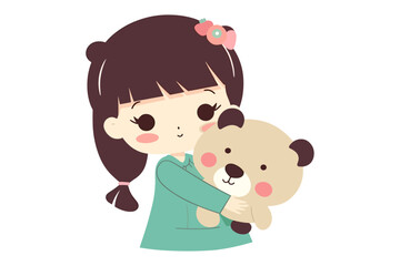 cute child with teddy bear illustration, cute girl with teddy bear illustration, cute kid with teddy bear illustration