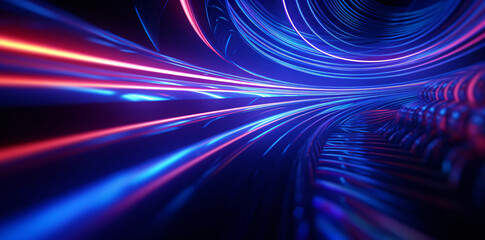 Blue technology line tunnel background, neon light technology background