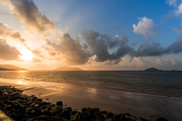 view of main road which leads along the coastline mountains in Con Son town. Con Dao island is one of the famous destinations in southern Vietnam