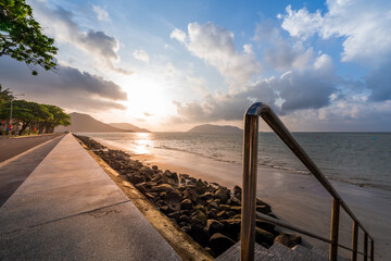 view of main road which leads along the coastline mountains in Con Son town. Con Dao island is one of the famous destinations in southern Vietnam