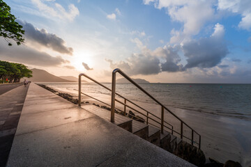 view of main road which leads along the coastline mountains in Con Son town. Con Dao island is one of the famous destinations in southern Vietnam