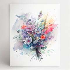 a bouquet of flowers on  white background, watercolor, Generate Ai