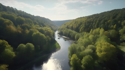 Beautiful landscape with forest and river created with Generative AI