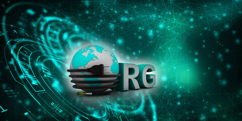 3d rendering Fiber optical cable detail connected globe with org
