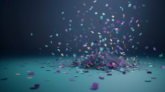 confetti and bubbles flying in the light, in the style of gray and blue, vibrant stage backdrops, detailed backgrounds, sky-blue and gold, light purple and red, generat ai