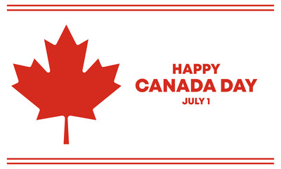 Canada day banner with red maple and white background