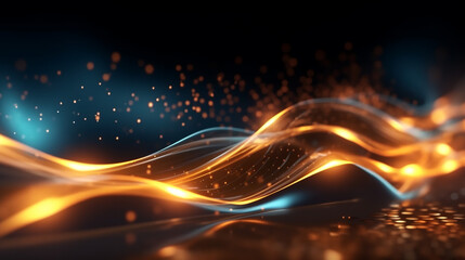 Fototapeta na wymiar Abstract futuristic background with Gold blue glowing neon moving high speed wave lines and bokeh lights. Data transfer concept Fantastic wallpaper
