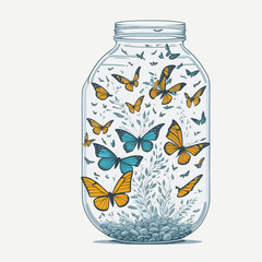 glass jar with butterflies