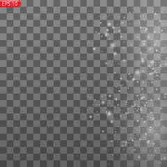 Vector realistic falling snowflakes or snow on transparent background.