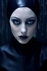 Woman in black, portrait. Generative AI.
