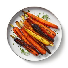 Plate of Grilled Carrots on a White Background Generative AI
