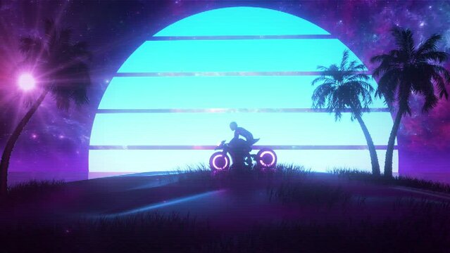 Synthwave Sunset at the Sea - Retrovawe Loop Landscape Background V2