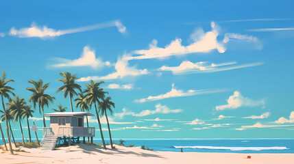 Fototapeta na wymiar Illustration of a sunny day in an American resort town
