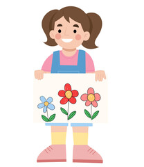 Illustration of little girl with artwork