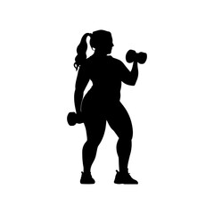 Vector illustration. Silhouette of a fat girl with dumbbells in her hands. Slimming. Healthy lifestyle.