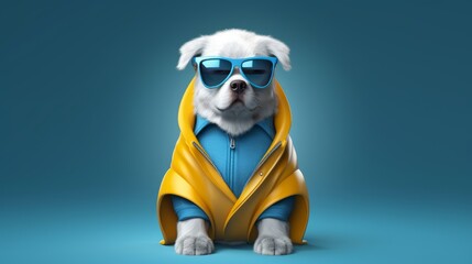 A dog in a superhero cape and sunglasses showcases an adventurous spirit. Courtesy of AI.