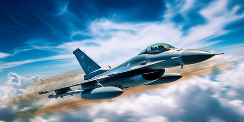 Fighter jet F-16 in the sky. generative AI - obrazy, fototapety, plakaty