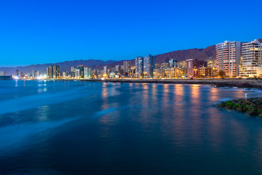 Panoramic view of the coastline of Antofagasta, know as the Pearl of the North and the biggest city in the Mining Region of northern Chile