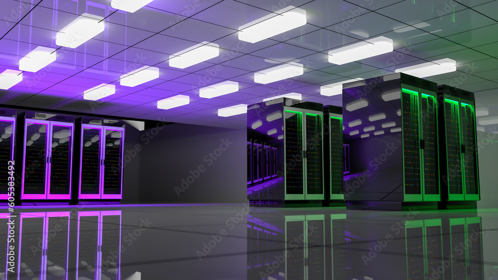Fototapete server room. server data center. backup, mining, hosting, mainframe, farm and computer rack with sto