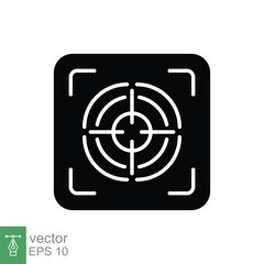 Camera focus frame glyph icon. Simple solid style. Cross, digital lens, photo, center, goal, target concept symbol design. Vector illustration isolated on white background. EPS 10.