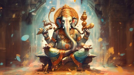 Fototapeta na wymiar Illustration of Ganesha for Ganesha Chaturthi and Diwali, Generative Ai