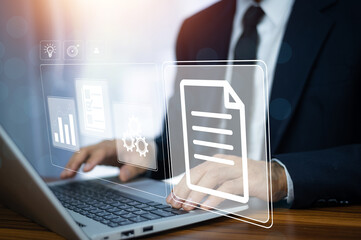 Documents management information system concept, Businessman using visual screen internet for Documents management information system and ERP program data directory in company, ERP document management