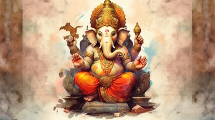 Illustration of Ganesha for Ganesha Chaturthi and Diwali, Generative Ai - obrazy, fototapety, plakaty