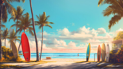 Illustration of a sunny day in an American resort town