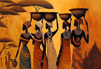 african, ethnic, retro, vintage, illustration, Generated ai, generative, ai - obrazy, fototapety, plakaty