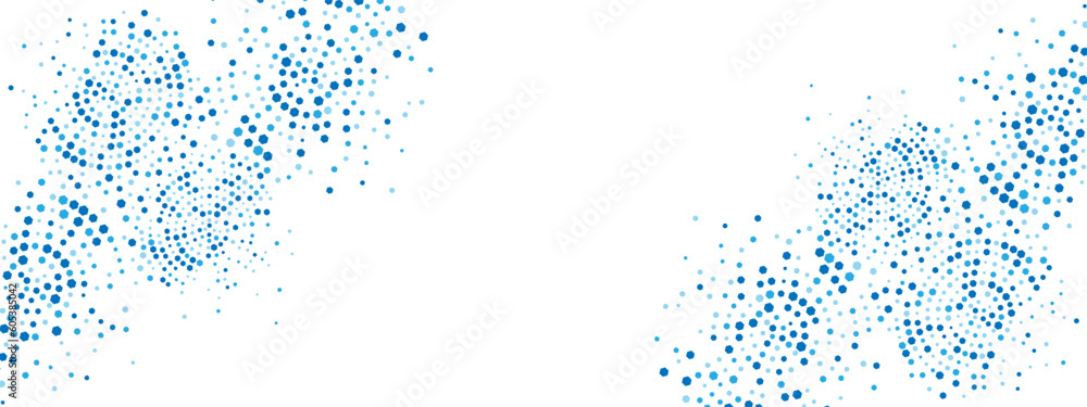 Poster geometric blue abstract background frame. vector texture of chaotic hexagons, particles, fragments. 
