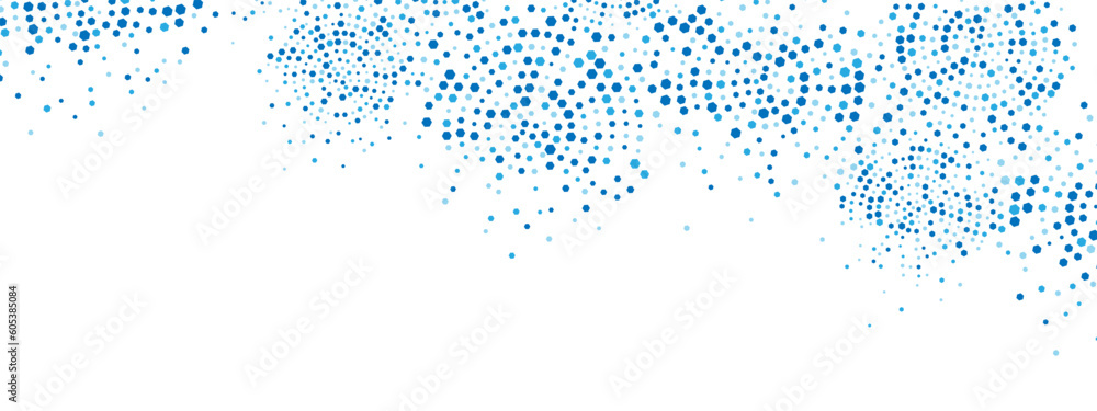 Sticker geometric blue abstract background frame. vector texture of chaotic hexagons, particles, fragments. 